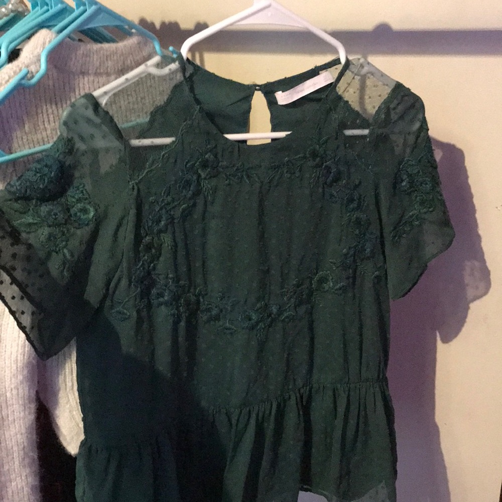 Emerald green flowy top by Zara